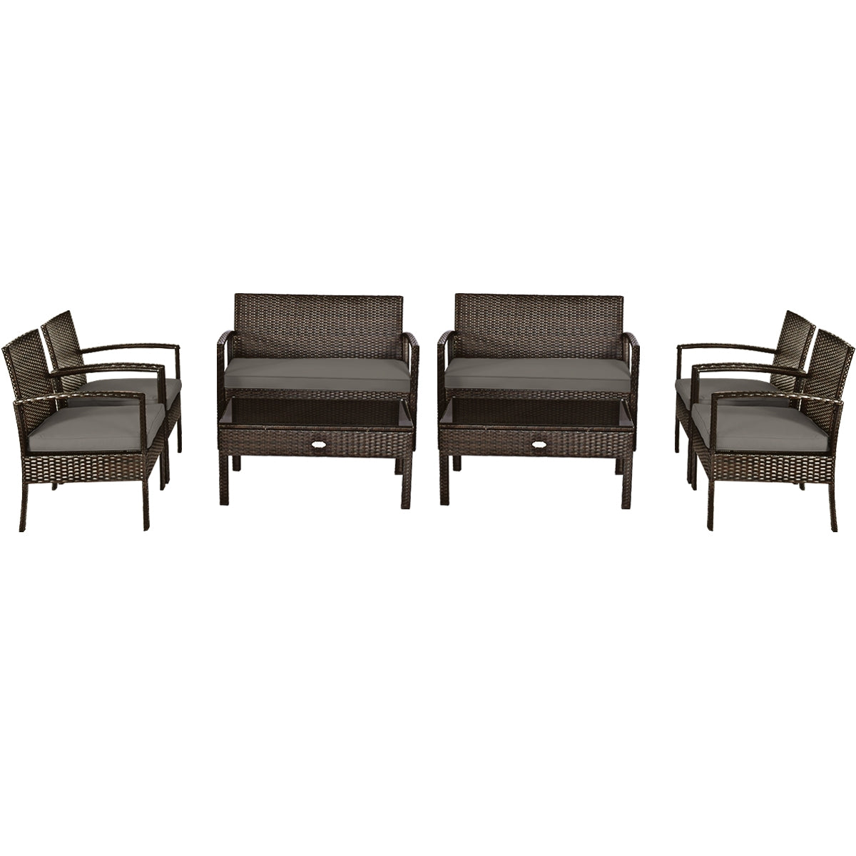 4 Pieces Patio Rattan Cushioned Furniture Set with Loveseat and Table -Brown