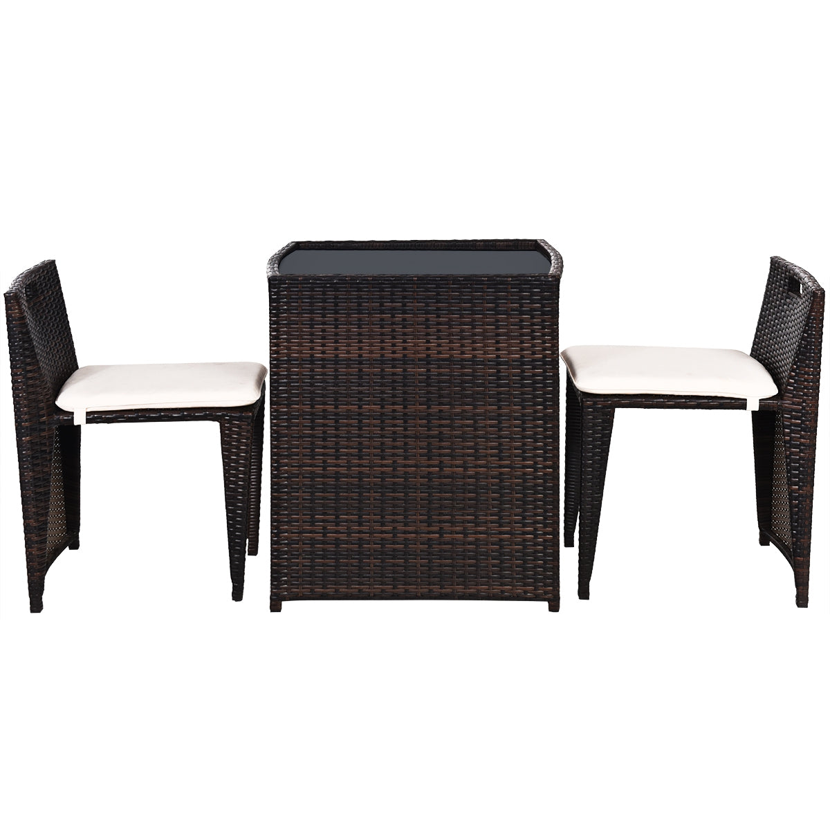 3 Pieces Cushioned Outdoor Wicker Patio Set with No Assembly Needed