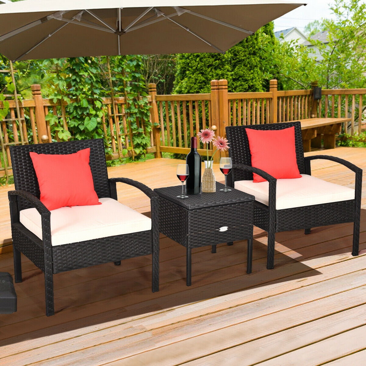 3 Piece PE Rattan Wicker Sofa Set with Washable and Removable Cushion for Patio